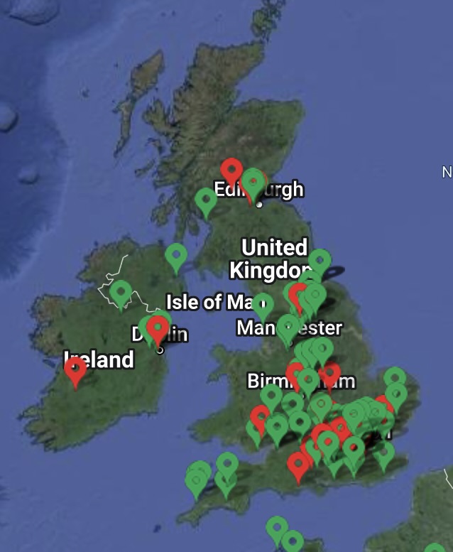 iPadel's UK map of padel courts