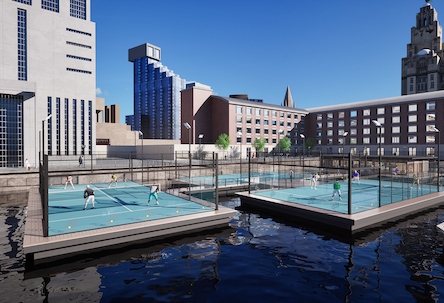 plans revealed forfloating padel courts in Liverpool.