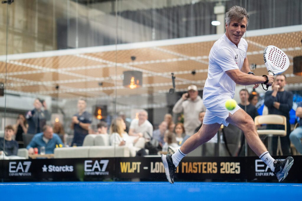 Gianfranco Zola playing at the EA7 Armani World Legends Padel Tour in London.