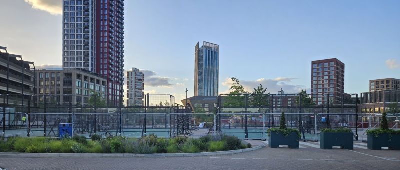 New pop-up padel courts at Canada Water in Docklands, London.