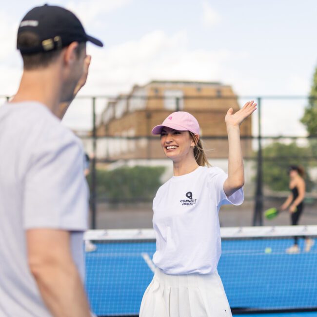 Lily James playing padel with her brother Charlie.
