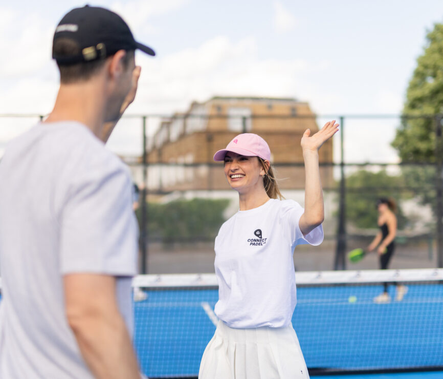 Lily James playing padel with her brother Charlie.