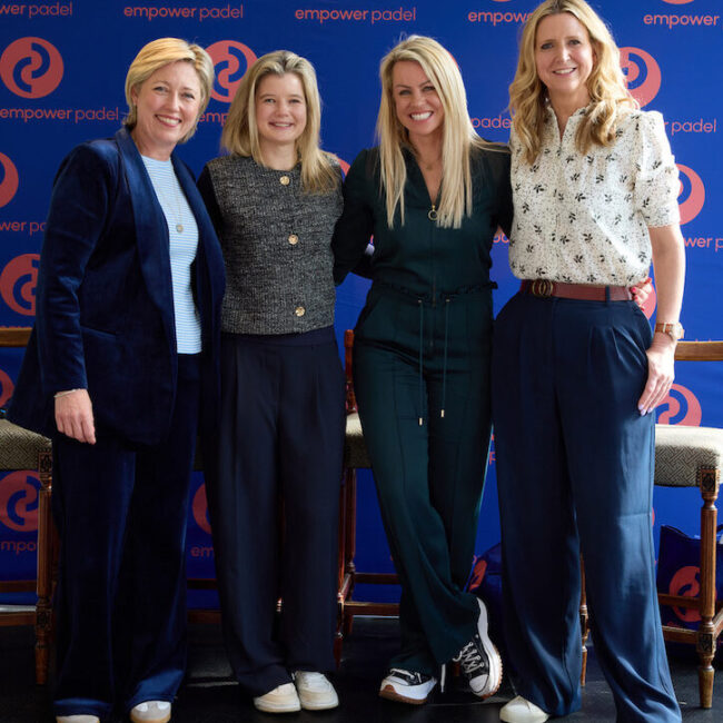 Pep Stonor, Sophie Bray, Chemmy Alcott and Gigi Salmon at an Empower Padel International Women's Day event.