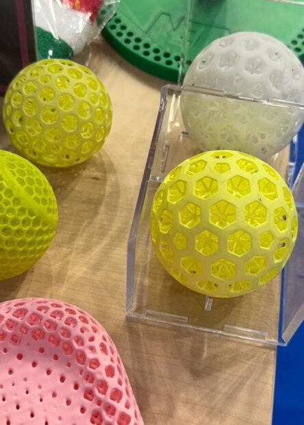 NETX 3D printed airless silent padel balls.
