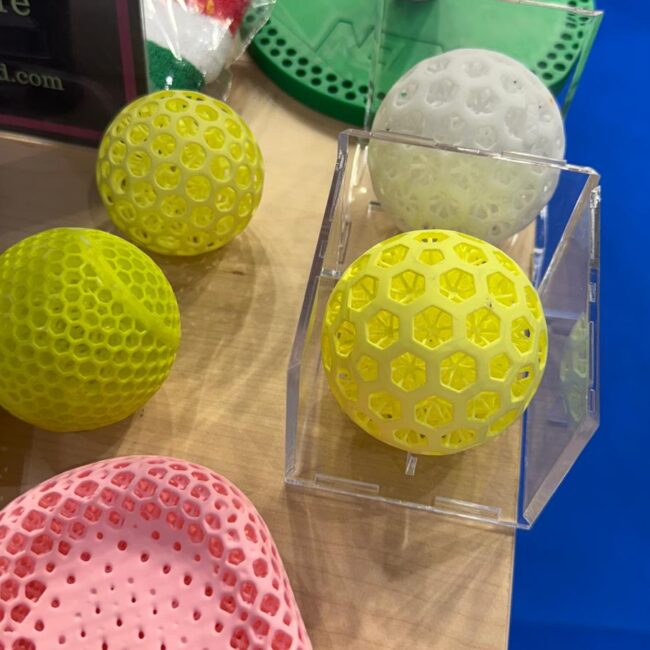NETX 3D printed airless silent padel balls.