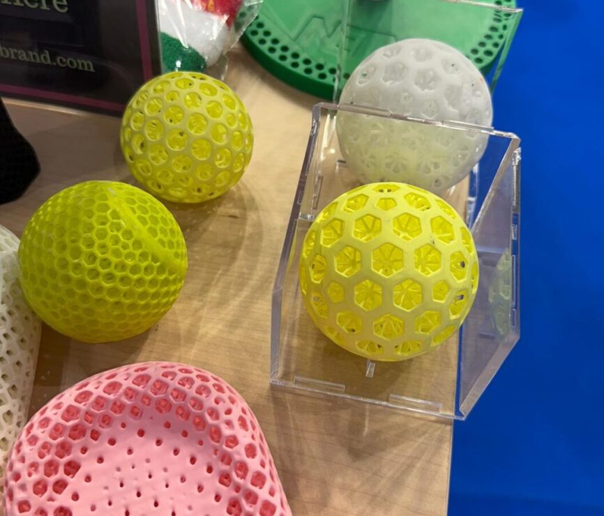 NETX 3D printed airless silent padel balls.